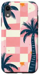 Coque pour iPhone XR Rose Art Déco Plage à Carreaux Coucher De Soleil Océan Whimsical Palm