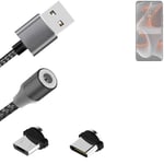 Magnetic charging cable for Motorola Edge 50 Pro with USB type C and Micro-USB c