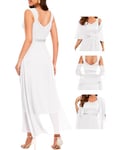 Berylove Robe de soirée longue à paillettes pour femme - Robe de cocktail élégante pour mariage - Robe festive avec étole - 2 pièces, Blanc., S