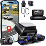 4-Canaux Dashcam,360 degrés Camera Voiture Avant Arrière Gauche Droite,Radar à Micro-Ondes Détection de Mouvement Mode Parking Caméra Embarquée Infrarouge,5GHz GPS WiFi,Gratuit 128GB