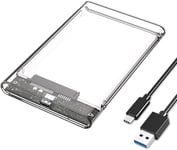 Boîtier de Disque Dur 2,5"" Type C USB 3.1,USB 3.1 Gen 2 USB C Boîtier Externe 2.5 Pouces Disque Dur SATA III II I HDD SSD 7mm 9.5mm 6Gbps UASP,Transparent(Q939)