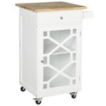 HOMCOM Chariot de Service - desserte de Cuisine à roulettes - tiroir, Placard, Porte-Serviette - dim. 63L x 45l x 86H cm - Structure en Bois Blanc