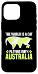 Coque pour iPhone 16 Pro Max Le monde est un chat qui joue avec l'Australie World Map Traveler