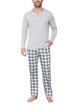 Bresdk Pyjama Homme Hiver Coton Long Ensembles de Pyjamas à Chauds Manches Longues Col V Vêtements De Nuit pour Hommes Deux Pièces