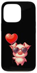 Coque pour iPhone 13 Pro Saint Valentin Amour Porcinet Cœur Amoureux Ballon Lunettes de soleil