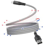 Magtame Magnetic USB C Cable, Coiled USB A to USB C Cable, 1M Retractable USB C Cable, Nylon Braided Type C Fast Charging Cable,USB C Cord Compatible with Samsung, Pad,USB C Device,Silver