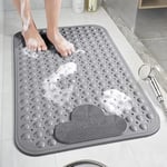 Moulaelos Tapis de douche antidérapant - 120 x 80 cm - Avec ventouses - Confortable - Massage - Lavable en machine - Gris