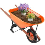 VEVOR Brouette à 1 Roue, Capacité de Charge 150 kg, Chariot de Jardin avec Poignée en Métal Roue Large 40 cm, Chariot Utilitaire à Chargement Facile pour Ferme, Pelouse, Extérieur, Jardinage, Entrepôt