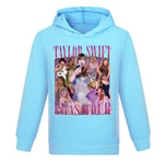 Taylor Swift Barn Flicka Långärmad Hood Sweatshirt Pullover Toppar Jumper Hoodie Ljusblå Light blue 130cm