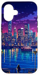 iPhone 16 New York City View Synthwave Retro Pixel Art Case