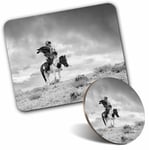 Mouse Mat & Coaster Set - BW - Kazakh en Eagle Hunter Man  #35917