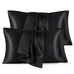 Bedsure Pillow Cases 4 Pack - Similar to Silk Pillowcase, Satin Pillowcase for Hair and Skin with Envelope Closure, Gifts for Women, Queen & Standard Size 50 x 75 cm, Black