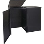 Cache-poubelle pour 2 poubelles HHG-257, box pour poubelles, revêtement, polyrotin 2x120l, noir