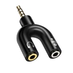 Black 3.5mm 2 Female To 1 Male U Shape Headset Splitter Adapter Aluminium Alloy