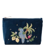 Elizabeth Scarlett Tropical Paradise Parrot Ink Blue Velvet Mini Pouch