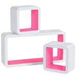 WOLTU Lot de 3 Étagère Murale Cube en MDF, étagère CD Livres étagère,Blanc Rose RG9229rs