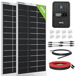 ECO-WORTHY Kit Panneau Solaire 390W : 2 * Panneau Solaire Bifacial 195W 12V + Régulateur de Charge Solaire MPPT 40A + Câble Solaire de 5m + Pinces de Fixation Z pour Camping-Car, Caravane, Maison