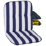 Beo Coussin d’extérieur Dossier Bas Lavable Capri | Fabriqué en UE | Coussin pour Chaise de Jardin Respirant Sangle de Maintien | Coussin Fauteuil de Jardin résistant aux UV | Rayures Blanc Bleu