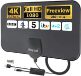 TV Aerial Indoor 250+ Miles Long Range, 4K Digital TV Aerial for Freeview TV, TV