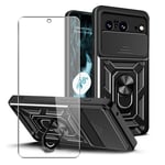 Case for Google Pixel 8 Phone Cover + Glass Screen Protector, Stand Black