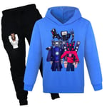 Barn Skibidi toalett TV Man Hoodie Byxor Träningsoverall Casual Set mörkblå dark blue 130 cm