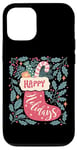 Coque pour iPhone 12/12 Pro Chaussette bohème Happy Holidays rétro en forme de canne à sucre d'orge de Noël