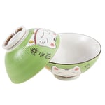 lachineuse - 2 Bols à Soupe ou à Ramen - Design Maneki Neko - Duo Vert - Bols Multi-Usage - Porcelaine - Décoration Japonaise - Idée Cadeau Japon Asie