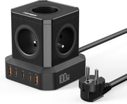 100W Pd3.0 Multiprise Usb Cube, 10 En 1 Cube Rallonge Multiprise Avec 5 Prises Ac Française(4000W/16A), 100W 5 Ports Usb Charge Rapide Gan Tech Multiprise Électrique Avec Interrupteur, 2M Câble