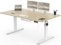 Devoko Bureau Assis Debout Électrique 160×80cm, Bureau Réglable en Hauteur avec Port de Charge USB, 3 Positions Mémorisables, Boîte de Câbles