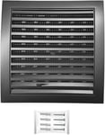 Grille Aeration 190x190mm Ø 125mm Noir avec Curseur Moustiquaire ¿ Evacuation Caches Tuyau Ventilateur ¿ d'Extraction Ventialtion ¿ Exterieur Interieur ¿ Gaine Cache Extracteur d'air VMC