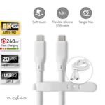 Nedis USB-kabel | USB 3.2 Gen 2 | USB-C™ Hann | USB-C™ Hann | 240 W | 8K@30Hz | 20 Gbps | Nikkel belagt | 1.00 m | Rund | Silikon | Hvit | Boks