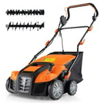 Scarificateur Electrique 2000W 40 cm COSTWAY-2 en 1 Emousseur-Hauteur,Profondeur Réglable-Sac 55 L-Pliable-Clip pour Cordon-Orange