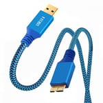 Câble Usb 3.0 Type A Mâle Vers Usb 3.0 Micro B Mâle - Rallonge De Câble Avec Gaine Bleue - 5 Gbit/S - Pour Disque Dur, Ssd, Appareil Photo, Câble De Données - 30 Cm