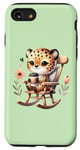 Coque pour iPhone SE (2020) / 7 / 8 Mignon guépard buvant du café dans une chaise à bascule sur vert