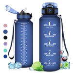 Gourde 1.5l, Gourde Graduée pour 1 Journee, Réutilisable, Gourde Sport avec Paille, sans BPA, avec Marqueur de Temps, Gourde Motivation pour Adulte, Cyclisme, Bureau, l'école, Camping, la randonné