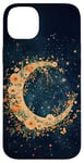 iPhone 14 Plus Floral Crescent Moon Stars Dark Blue Cottagecore Botanical Case