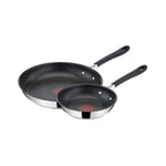 Jamie Oliver by Tefal Quick & Easy Stainless Steel Frying Pan Twin Pack, 20cm, 28cm