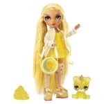 Rainbow High Poupée Mannequin avec Kit de Slime et Animal de Compagnie - Sunny (Jaune) - Poupée Pailletée 28 cm avec Kit de Slime Ét