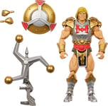 Figurine articulée Les Maîtres de l’Univers de 18 cm, jouet Musclor Les Maîtres de l’Univers New Eternia avec arme poings volants, arme et bouclier tournoyants, 30 articulations