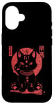 Coque pour iPhone 16 Chat Maneki-Neko en colère porte-bonheur avec art japonais Kanji