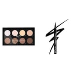 NYX Professional Makeup Highlight & Contour Pro, Kit pour Contouring, 8 Poudres Faciles à Estomper, Fini Mat et Irisé & Eyeliner Feutre Epic Ink Liner, Waterproof, Black