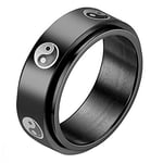 Flongo Bague pour Homme Simple Versatile Gossip Pattern Anneau de Décompression d'anxiété Acier Inoxydable en Noir Cadeau pour Anniversaire Noël