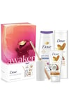 Dove Awaken Gift Collection with Anti-Stress Body Wash 225 ml, Restoring Care Body Lotion 250 ml and Restoring Care Hand Cream 75 ml 3 Pcs Gift Set for Her with Reed Diffuser