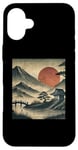 Coque pour iPhone 16 Plus Village japonais vintage jardin vue montagne paysage soleil