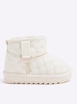 River Island Mini Girls Heart Quilt Fur Lined Boots - Cream, Cream, Size 3 Younger