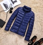 Down a Women Ultra-light Thin Down Jacket 2020 Autumn Winter Slim Short Hooded Warm Down Coat Women's Outerwear,Dark blue Stand,XXL