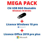 Pack logiciel - Windows - 10 Pro - Clé USB bootable 8 Go - Licence Office 2019 Pro Plus - USB 3.0