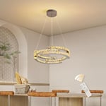 Lustre en Cristal Moderne Luminaire Suspension Dimmable avec Télécommande 3 Anneaux led Hauteur Réglable Suspension pour Salon, Salle à Manger,