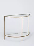 John Lewis Langham Half Moon Glass Console Table, Brass