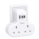 Addtam Double Plug Extension with 3 USB Ports (2 USB-C), 2 Way Multi Plug Adaptor, 13A UK 3 Pin Socket Extension for Home, Office, Travel and School Supplies